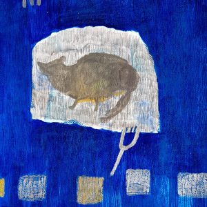 Blue cat, 25 x 27,5 cm, mixed media