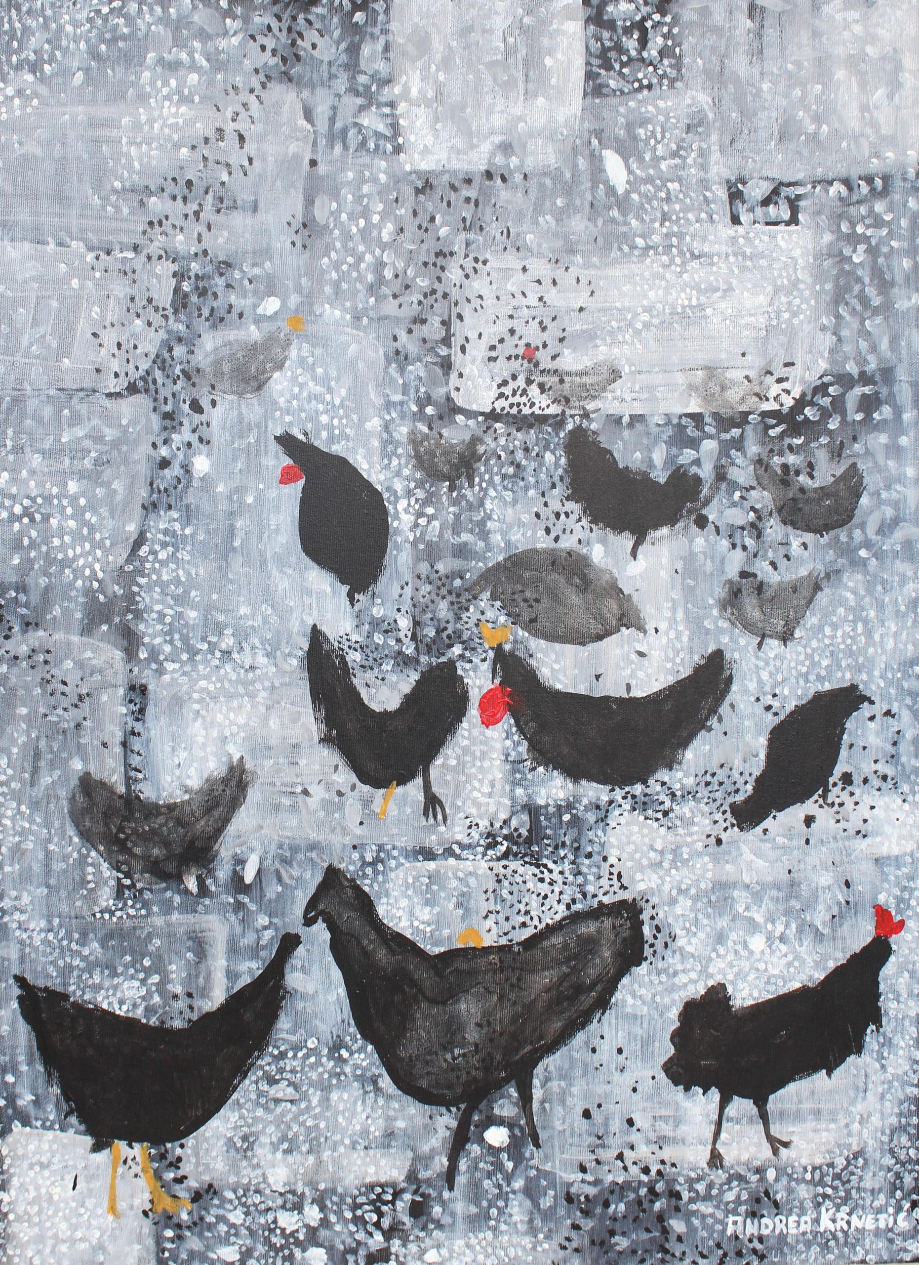 Chikens,60x80cm,acrylic on canvas.-min