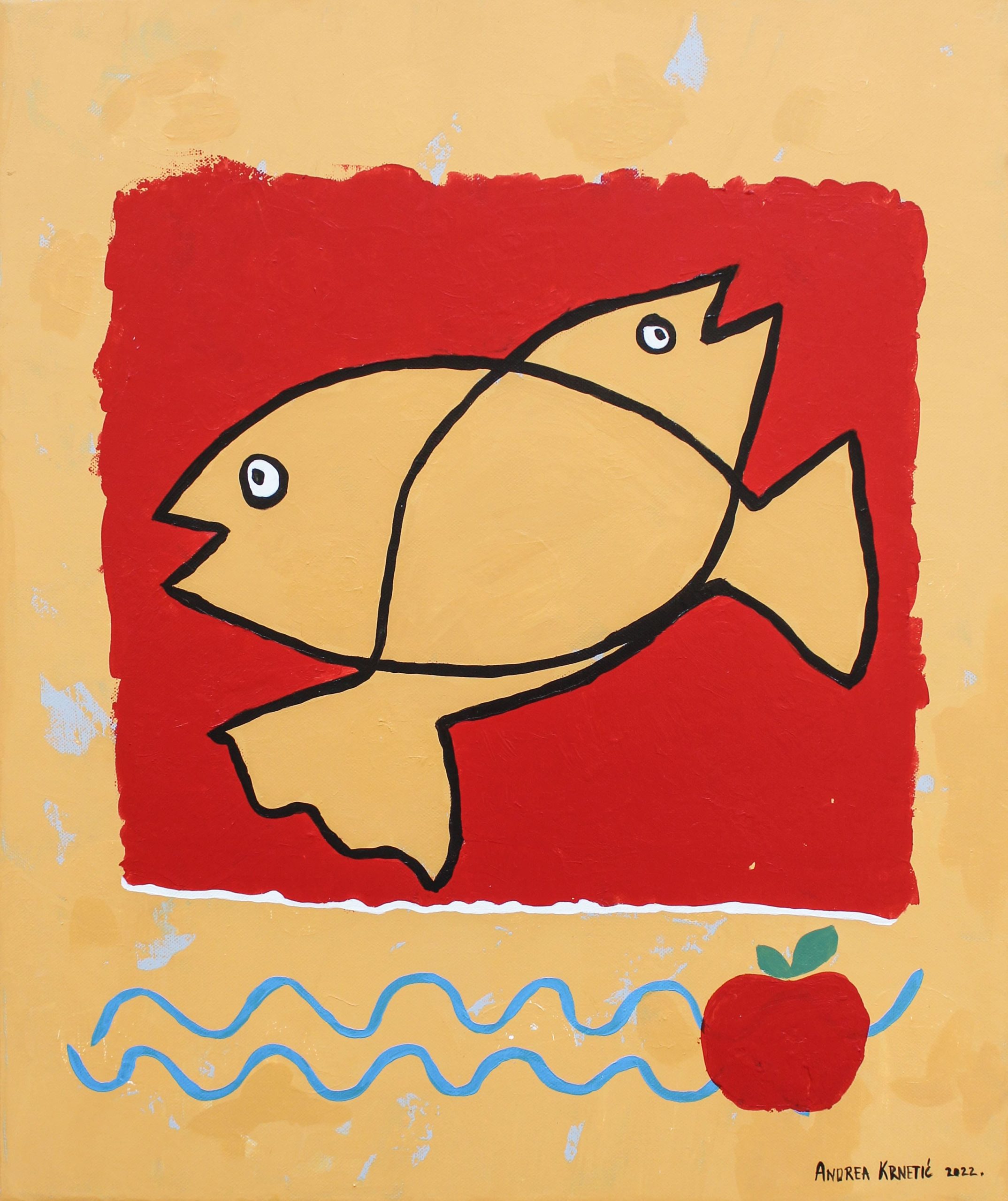 Fish and apple,50x60cm,acrylic on canvas.